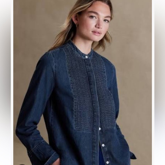 BANANA REPUBLIC Denim Tuxedo Shirt Long Sleeve Button Up Western Casual Size XL - Picture 13 of 13